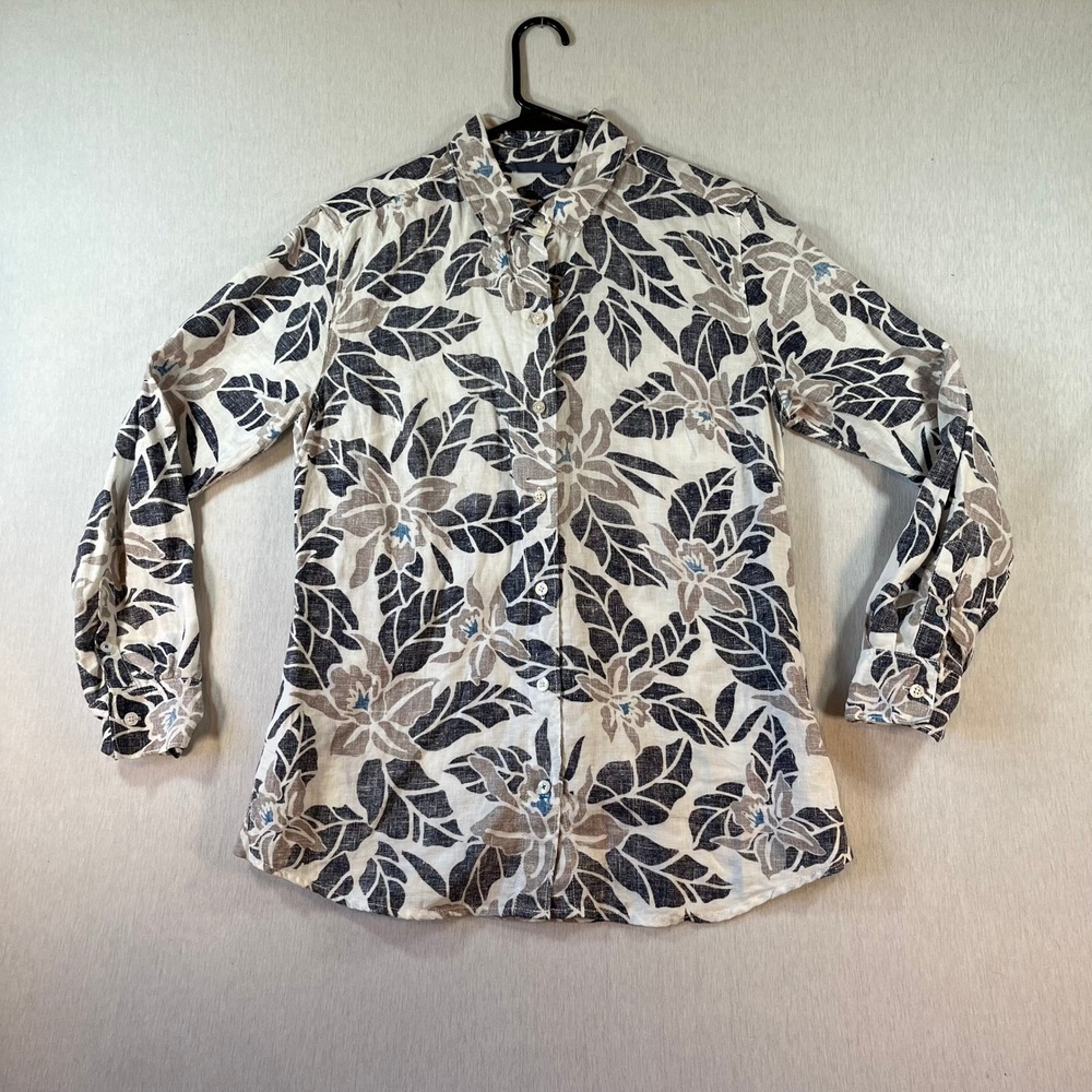 Tommy Bahama Shirt Men S 100% Linen Floral Leaf AOP Button Down Washed Look